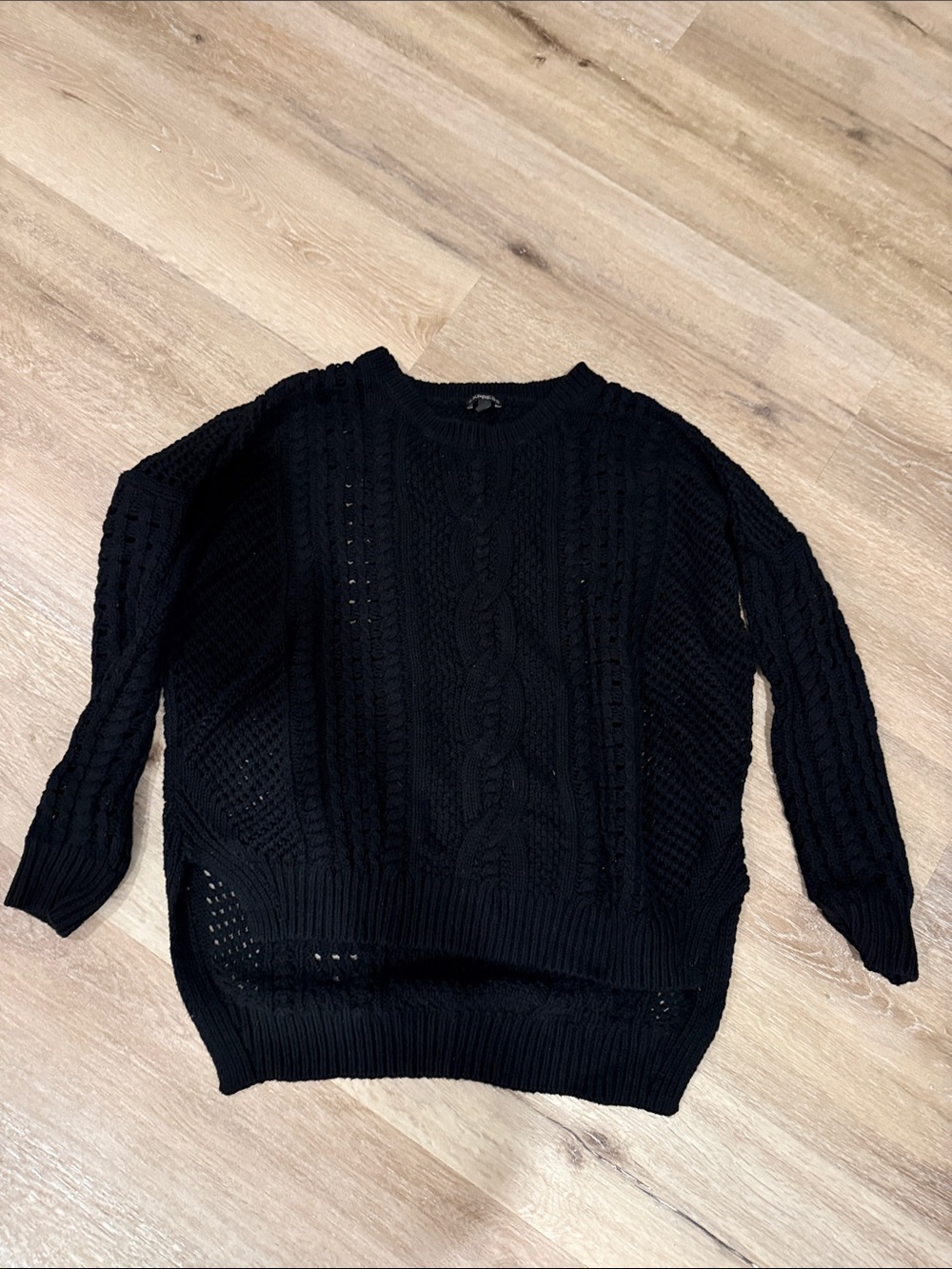 Express Black Cable Knit Crewneck Sweater